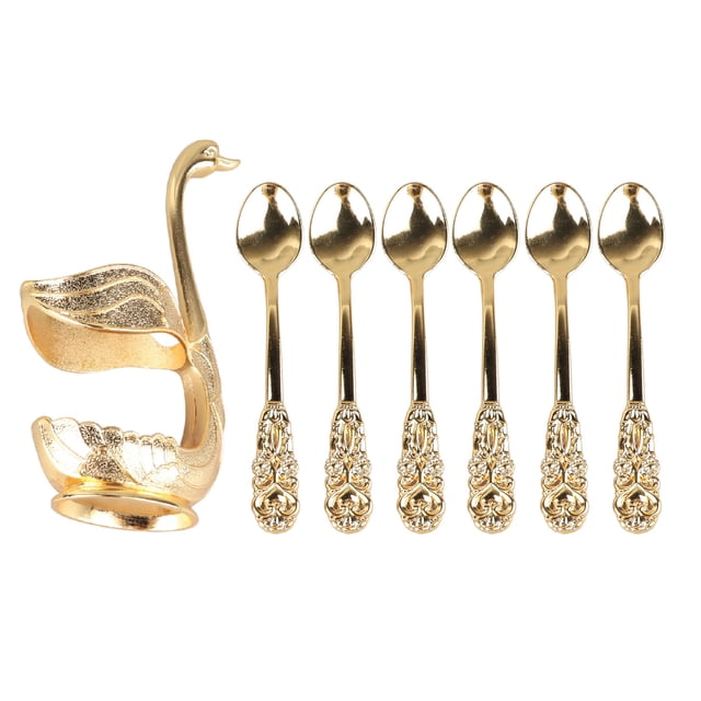 Soporte para cuchara de café Elegante aleación en forma de cisne Polaco de espejo Detalles ricos Soporte para agitadores de café para fiesta Café Oficina Soporte dorado con cuchara