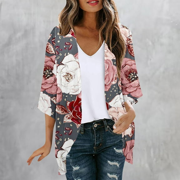 Aloohaidyvio Cardigan Sweaters for Women,Women's Thin Fashion Chiffon Cardigan Casual Cover Up Half Sleeve Tops