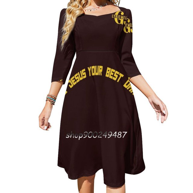 Dale a Jesús lo mejor de ti Vestido de baile con escote cuadrado Nuevo vestido elegante de talla grande para mujer Vestido ajustado a la cintura