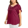 thumbnail image 3 of MAWCLOS Women's Plus Size Tops Short Sleeve T Shirts V Neck Basic Tee Blouse Summer Lace Splicing Tunic, 3 of 4