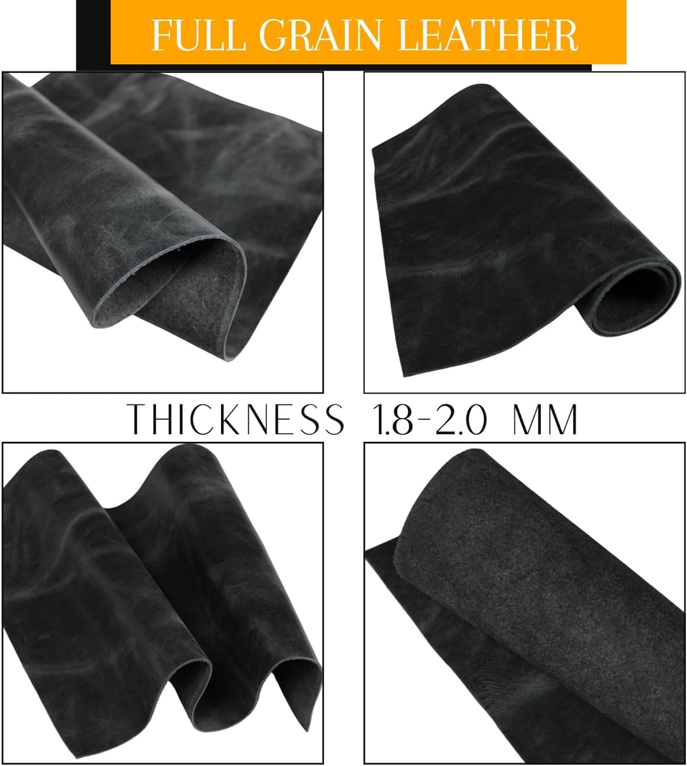 ArtisanCowhides Genuine Crazy Horse Cowhide Leather PRECUT Full Grain Pull Up Thick Sheets for Crafts - Black Charcoal 9"x11"