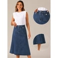 thumbnail image 2 of DARING DIVA Women's High Waisted Flap Pocket A-Line Vintage Denim Maxi Skirt XL Dark Blue, 2 of 5
