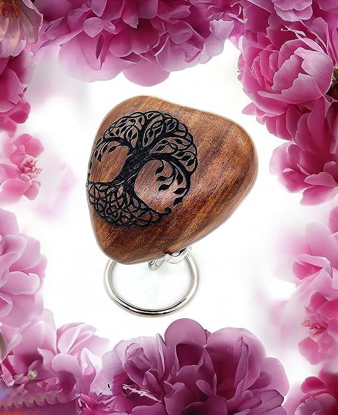 Tree Of Life Wooden Heart Urn Keepsake Cremation Urn for Human pet Ashes Handcrafted Urn Heart Shaped - Perfect for Adults & Infants comes with Brass Stand