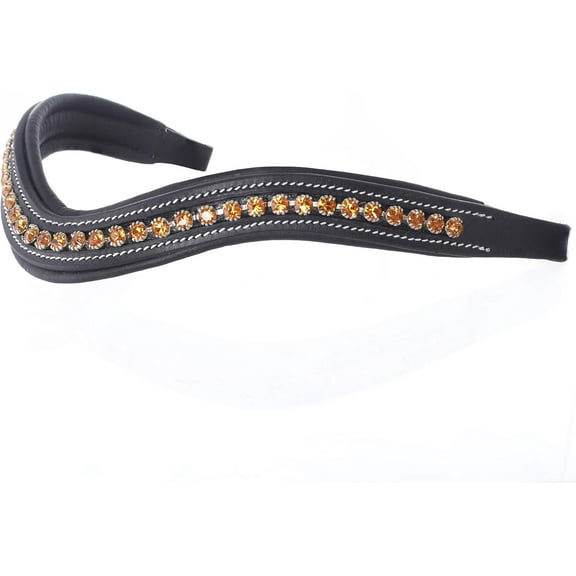 Exion Horse Browband For English Bridle | Curved Shape Padded Equestrian Browband For Show & Dressage | Topaz Crystal Browband For Horses