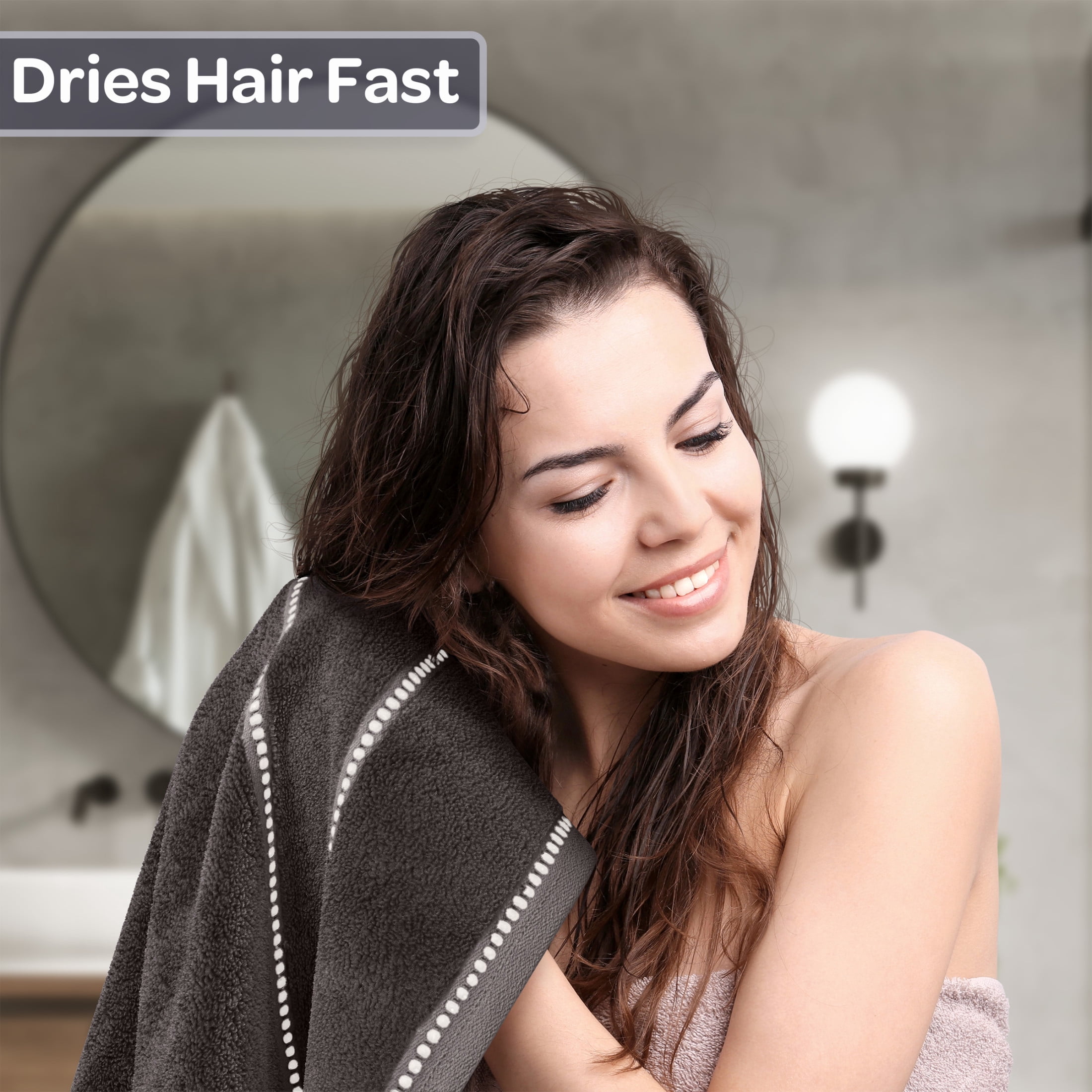 Lavish Home 6-Piece Quick Dry Bath Towels Set - 100% Cotton Towel Set for Bath, Gym, and Spa (Charcoal)