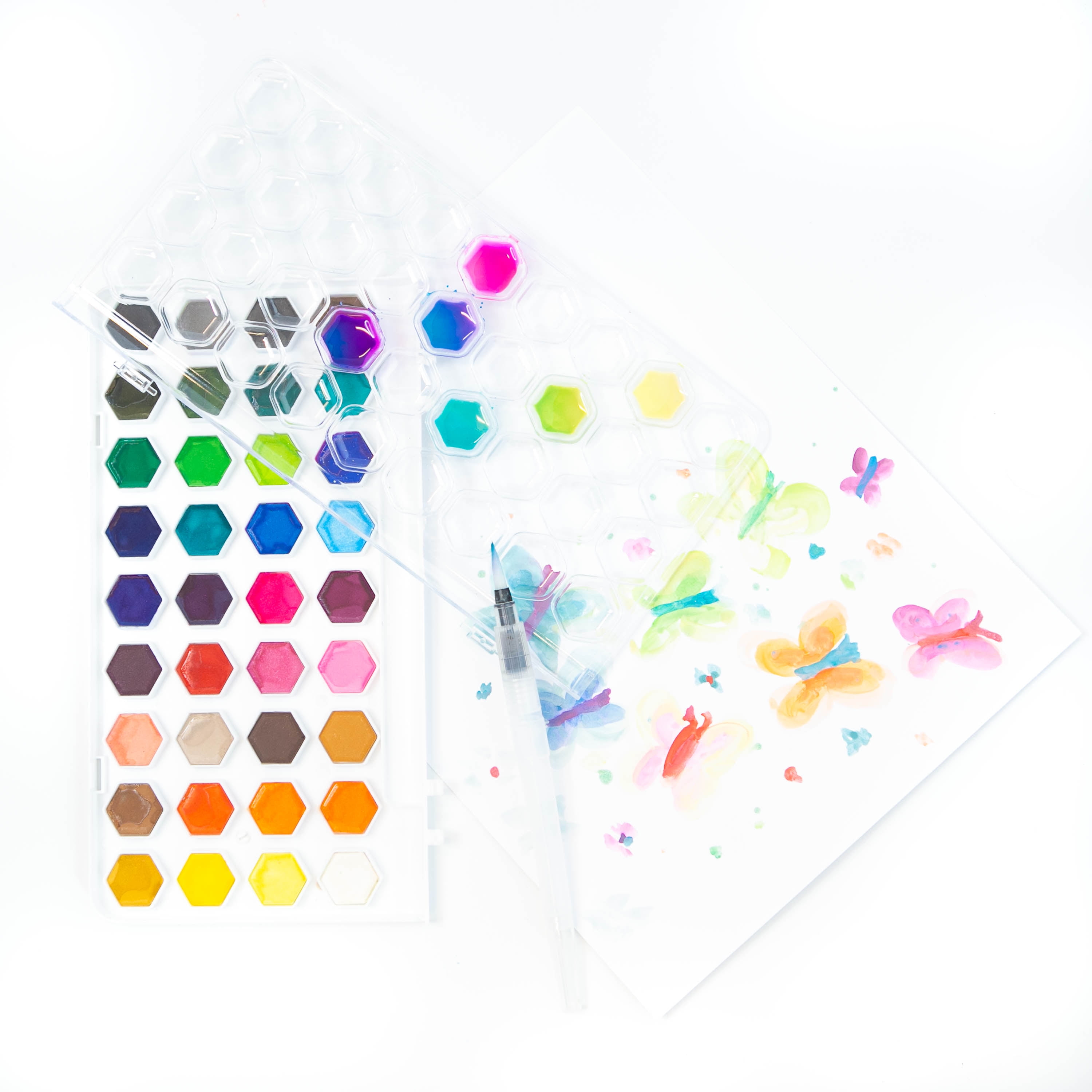 Hello Hobby Watercolor Paint Hexagon Palette, 36 Cakes with Paint Brush,  #40097 