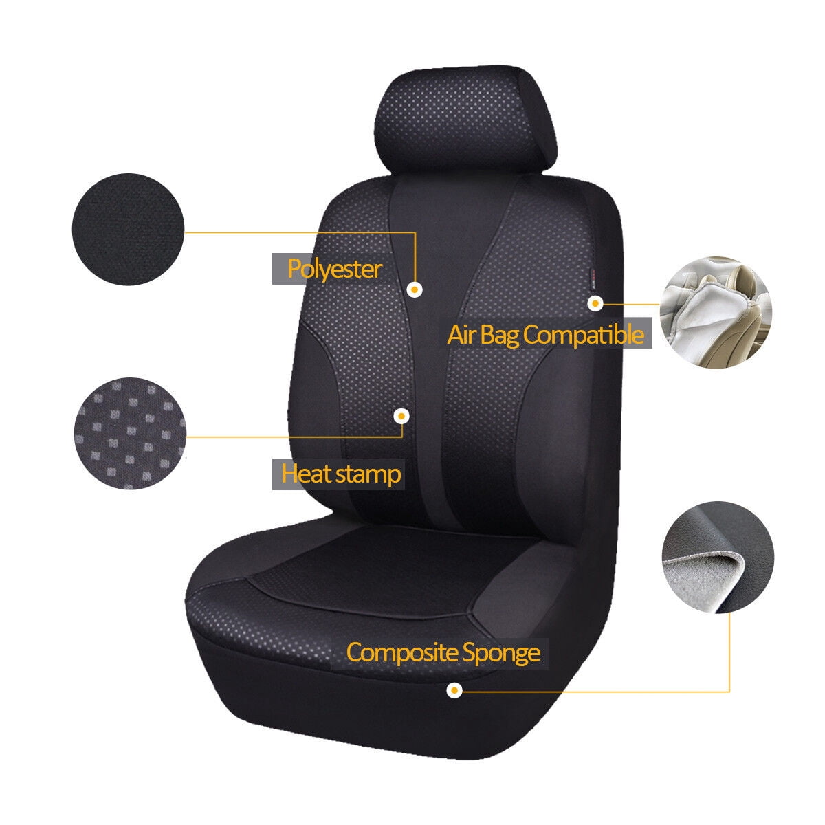 Flying Banner Universal Full Set Washable Car Seat Covers for Car Truck SUV Van Solid Black