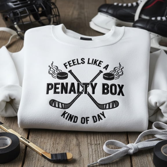 Feels Like A Penalty Box Kind Of Day Embroidered Sweatshirt Funny Hockey Crewneck Game Day Shirt Ice Rink Sports Fan Cozy Gift