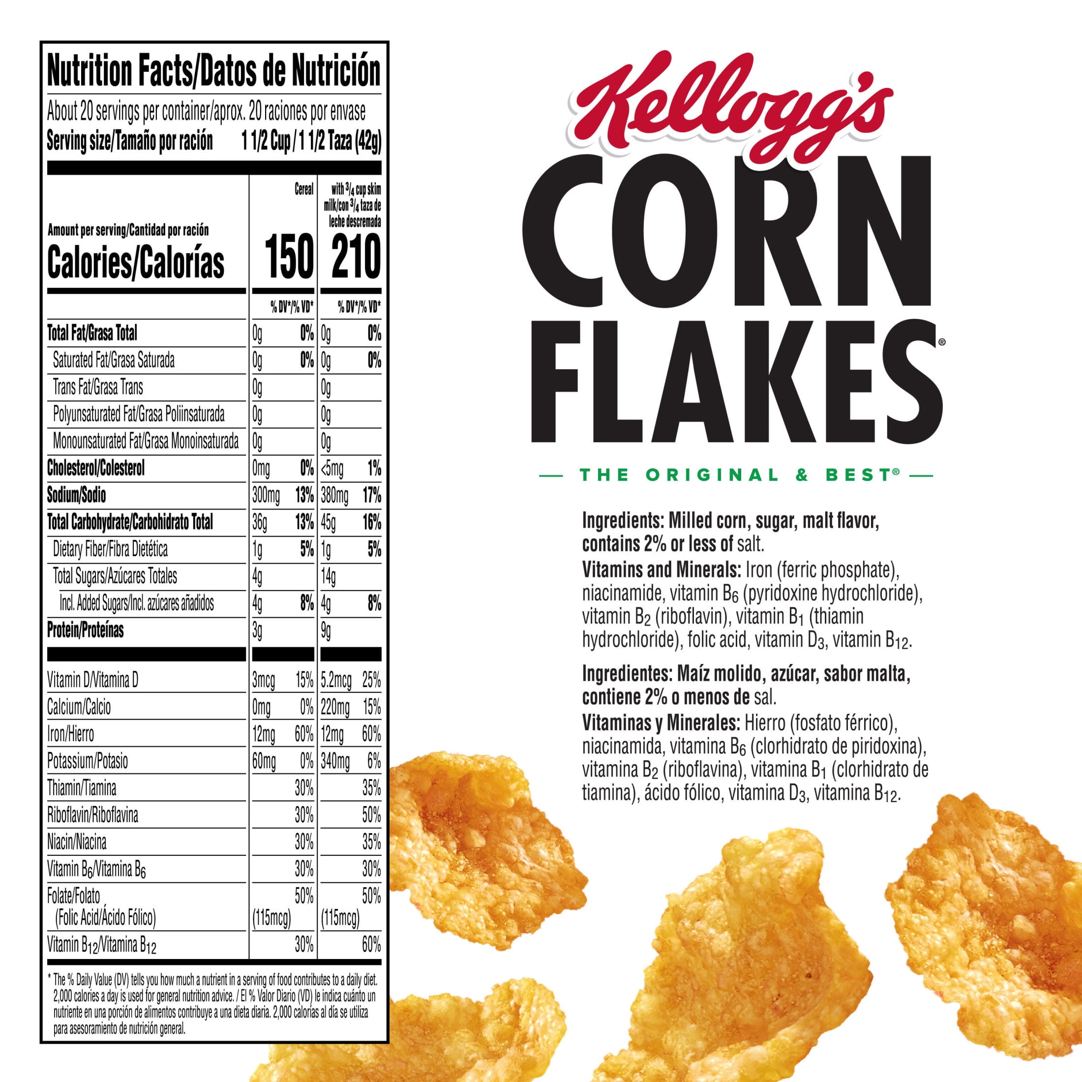 (6 pack) Kellogg's Corn Flakes Breakfast Cereal, 8 Vitamins and Minerals Bag, 30.2 oz