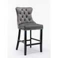 thumbnail image 3 of Velvet Upholstered Dining Bar Chairs Counter Height Barstools Wood Legs with Button Tufted Nailed Trim Back Ring for Home Bar Dining Room(Gray,Set of 6), 3 of 8