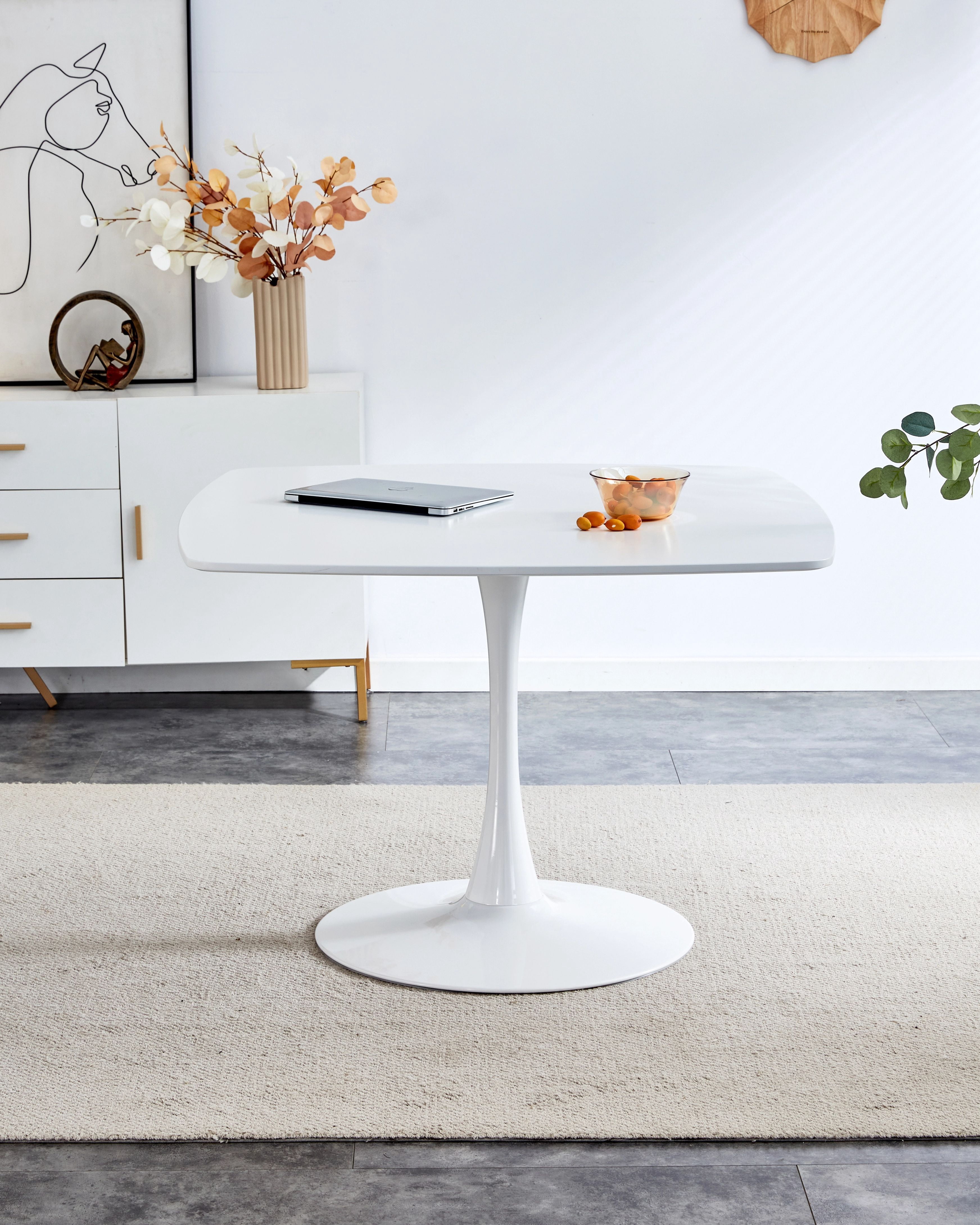 Euroco 42" Wood Dinning Table for 4 ,Mid-Century Tulip Table with Metal Pedestal Base,Modern Leisure Table for Small Space Kitchen Dining Room,White