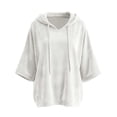 thumbnail image 4 of Lenpel Womens Hooded Shirts Fall Velvet 3/4 Sleeve Solid Color Pullover Tops Oversized Casual Trendy Drawstring Tops Fall Clothes(White,X-Large), 4 of 7