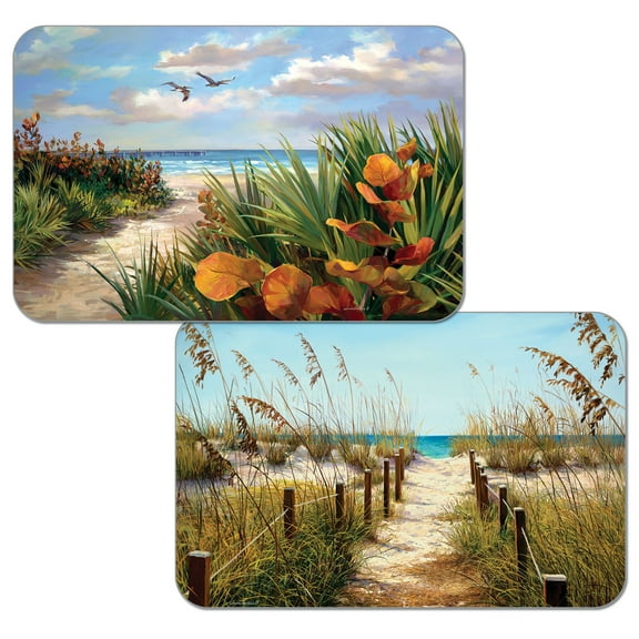 Wipe-Clean Reversible Decofoam Placemats, Path to The Ocean, Set of 2, Made in The USA