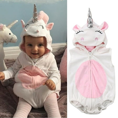 Fashion Costume Newborn Unicorn Baby Girls Unicorn Romper Jumpsuit Jumper Outfits Hooded Clothes