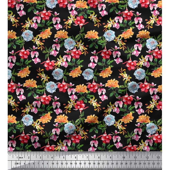 Soimoi Cotton Duck Fabric Leaves,Peony & Magnolia Floral Decor Fabric Printed Yard 42 Inch Wide