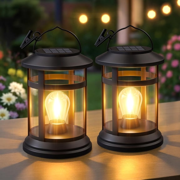 Solar Lanterns Outdoor Waterproof: 2 Pack Hanging Solar Lights for Outside Patio Porch Garden Tabletop Decor - Bright LED Warm White Solar Powered Lighting - Unique Gardening Gifts for Mom