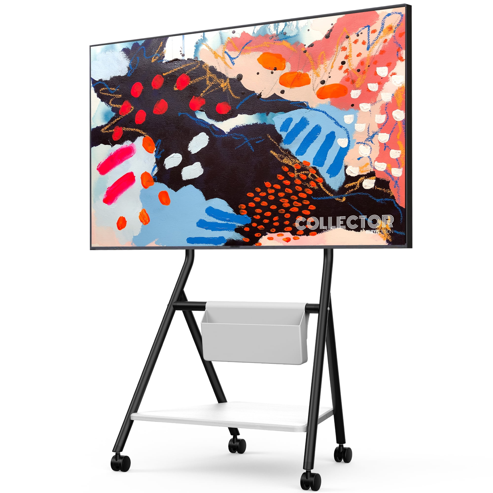 FITUEYES Storage Rolling TV Cart Height Adjustable Corner TV Stand Mount for TVs Up to 65 Inch