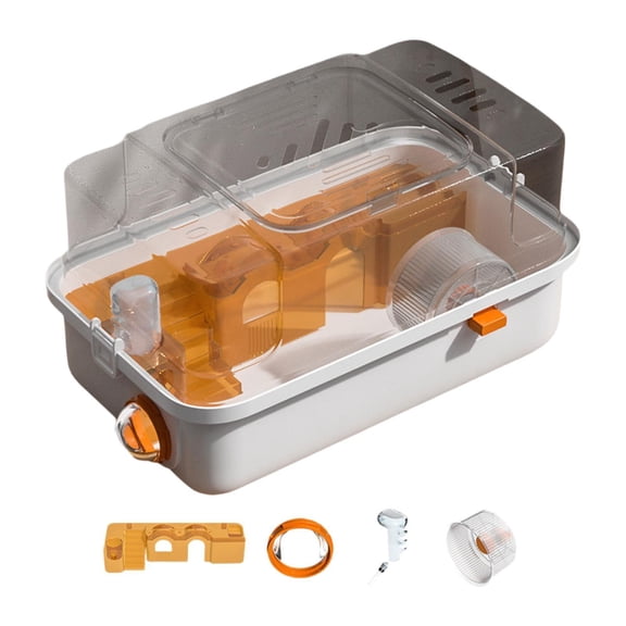 Dualoai 2 Tiers Hamster Cage Multipurpose with Transparent Lid Ventilation Openable Top orange