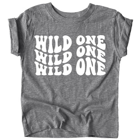 

Wild One 1st Birthday Shirt for Baby Girl or Boy One Year Old Wavy Retro Birthday Granite Heather Shirt 12 Months