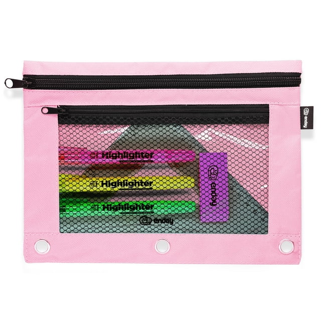 Enday Estuche para lápices rosa para carpeta de 3 anillas Estuches para lápices con cremallera Estuche para lápices de 3 anillas para carpeta Estuche para lápices para carpetas Estuches para lápices g