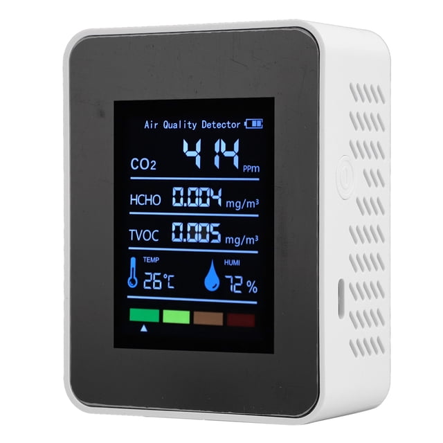 Monitor de Del Aire, Detector de del Aire Interior Para CO2, HCHO, TVOC, Temperatura y Humedad, Detector de Contaminacia del Aire Multifuncional, Medidor de