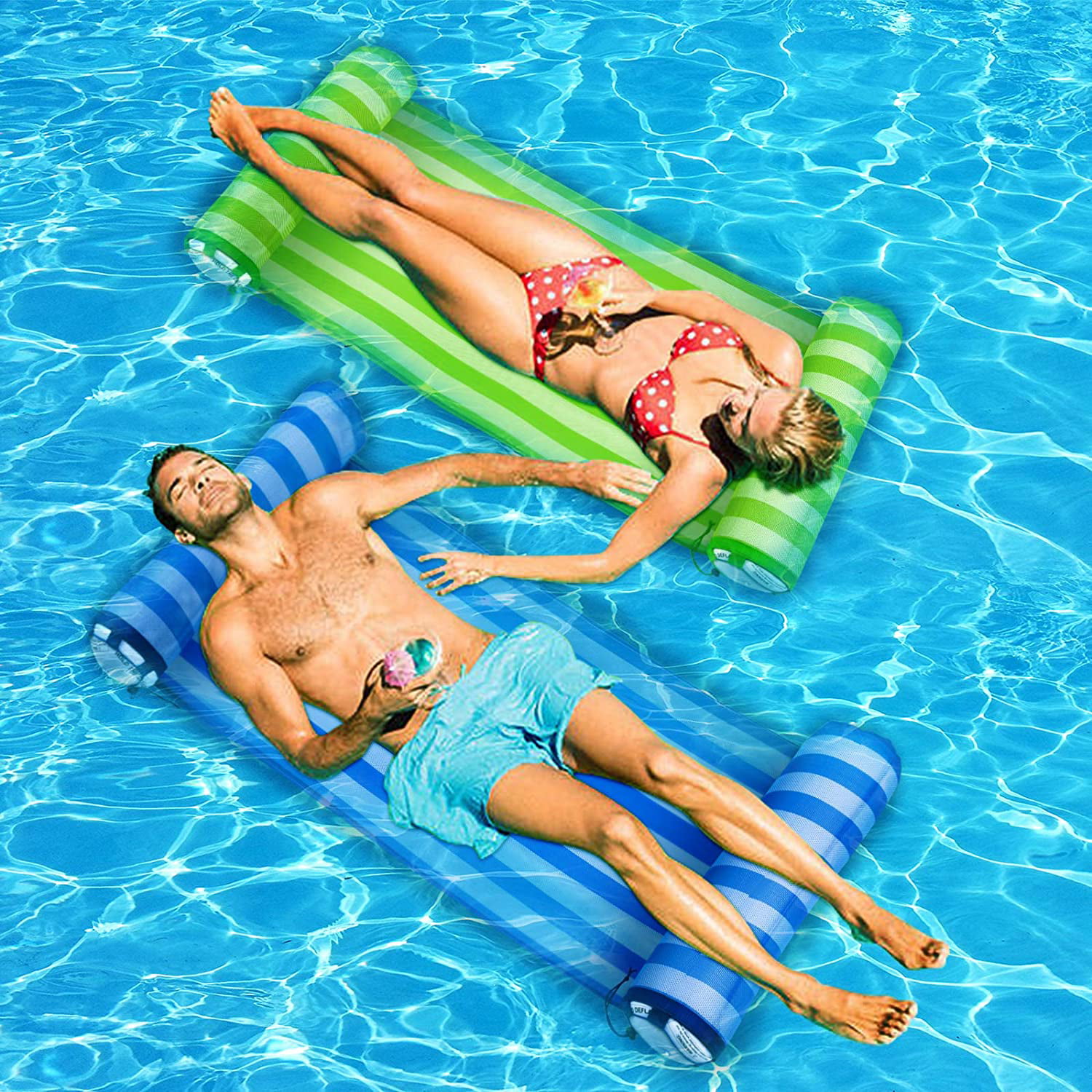 Pool Toys Accessories Chairs Saddle, Lounge Chair, Hammock, Drifter Portable Water Hammock Lounge 2 Pack Multi-Purpose Swimming Pool Hammock Inflatable Pool Floats Blue and Pink 