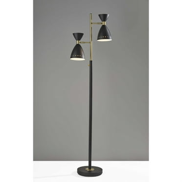 Matte Black And Antique Brass Metal Floor Lamp With Adjustable Arm White Shade Com Antique Brass Metal Floor Lamp, Wilkerson Floor Lamp
