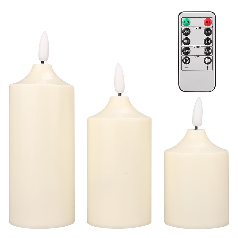 3PCS 3D Wick Flameless Flickering Candles Battery Operated with Remote Timer, Real Wax Pillar LED Votive Candles Warm Light for Party/Wedding/Home Decor