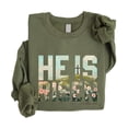 thumbnail image 4 of He Is Risen Christian Sweatshirt for Women - Floral Easter Faith Crewneck Army Green Sweatshirt Adult Small, 4 of 7
