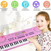 Queen.Y 61 Key Digital Music Piano Keyboard for Kids,Portable Electronic Musical Instrument,Multi-function Keyboard with Microphone Gifts for Boys and Girls for Beginners,Pink