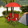 thumbnail image 2 of Costway Portable Folding Picnic Double Chair W/Umbrella Table Cooler Beach Camping Red, 2 of 9
