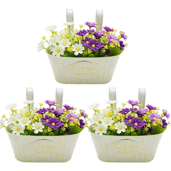 Off-white Metal, 3-Piece Hanging Flower Pots, 10.6" Rustproof Iron Planter with Hooks & Drainage for Indoor Outdoor