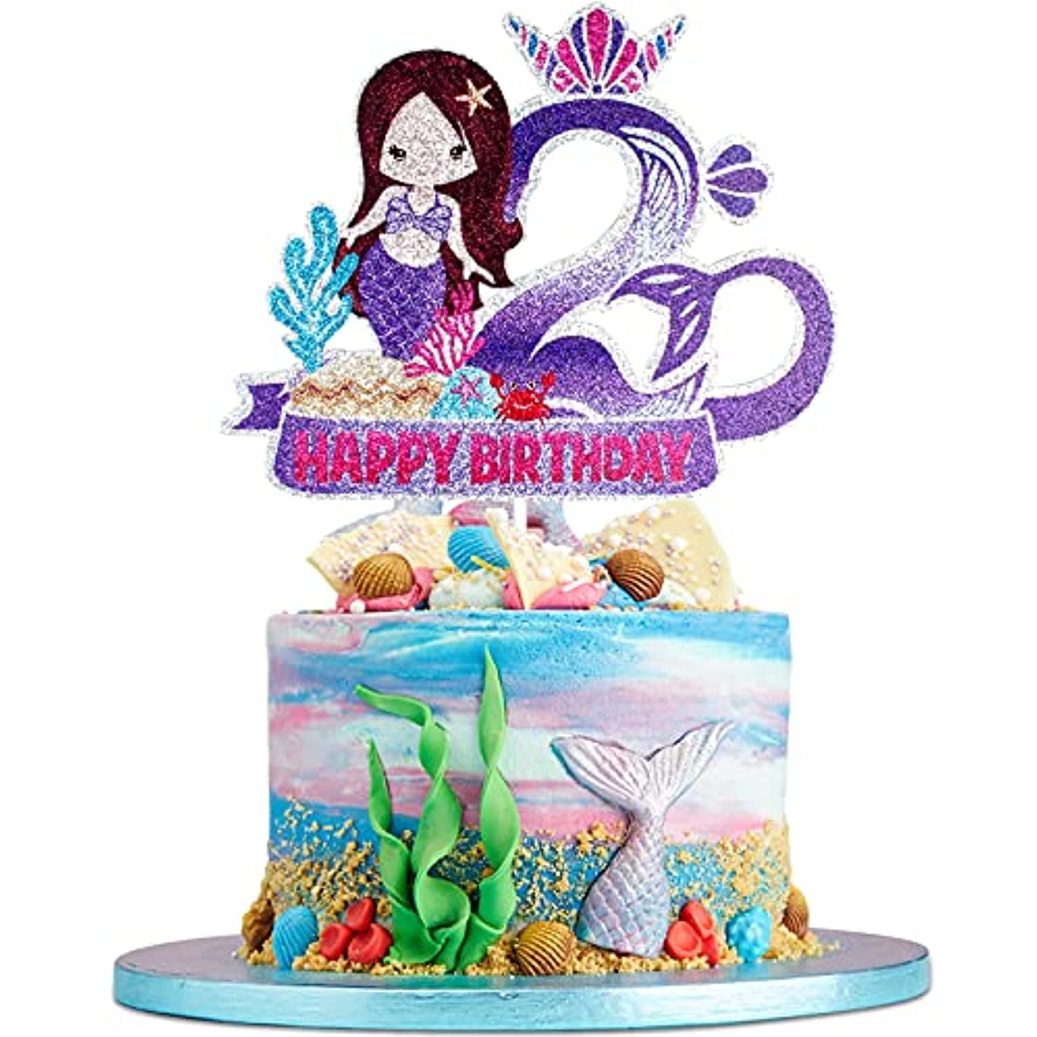 Mermaid 2 Happy Birthaday Cake Topper - Cartoon Little Mermaid ...