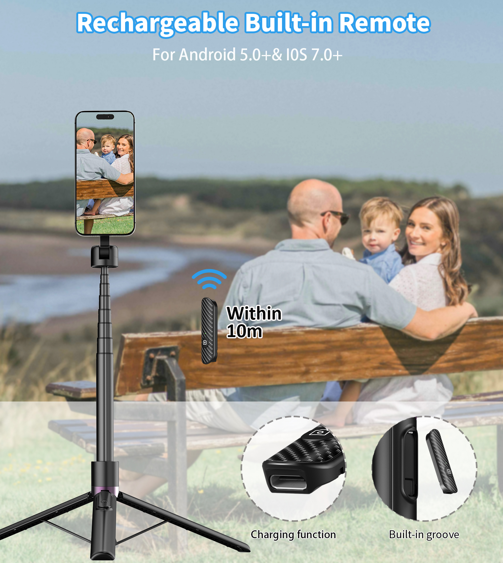 Toneof 68" Magnetic Aluminum Tripod for iPhone with Remote photo 2