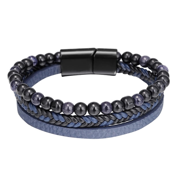 Pulsera de cuentas con forma de ojo de piedra volcánica natural, pulsera moldeable, pulsera de cuerda de cuero vacuno, pulsera de ágata, calentador