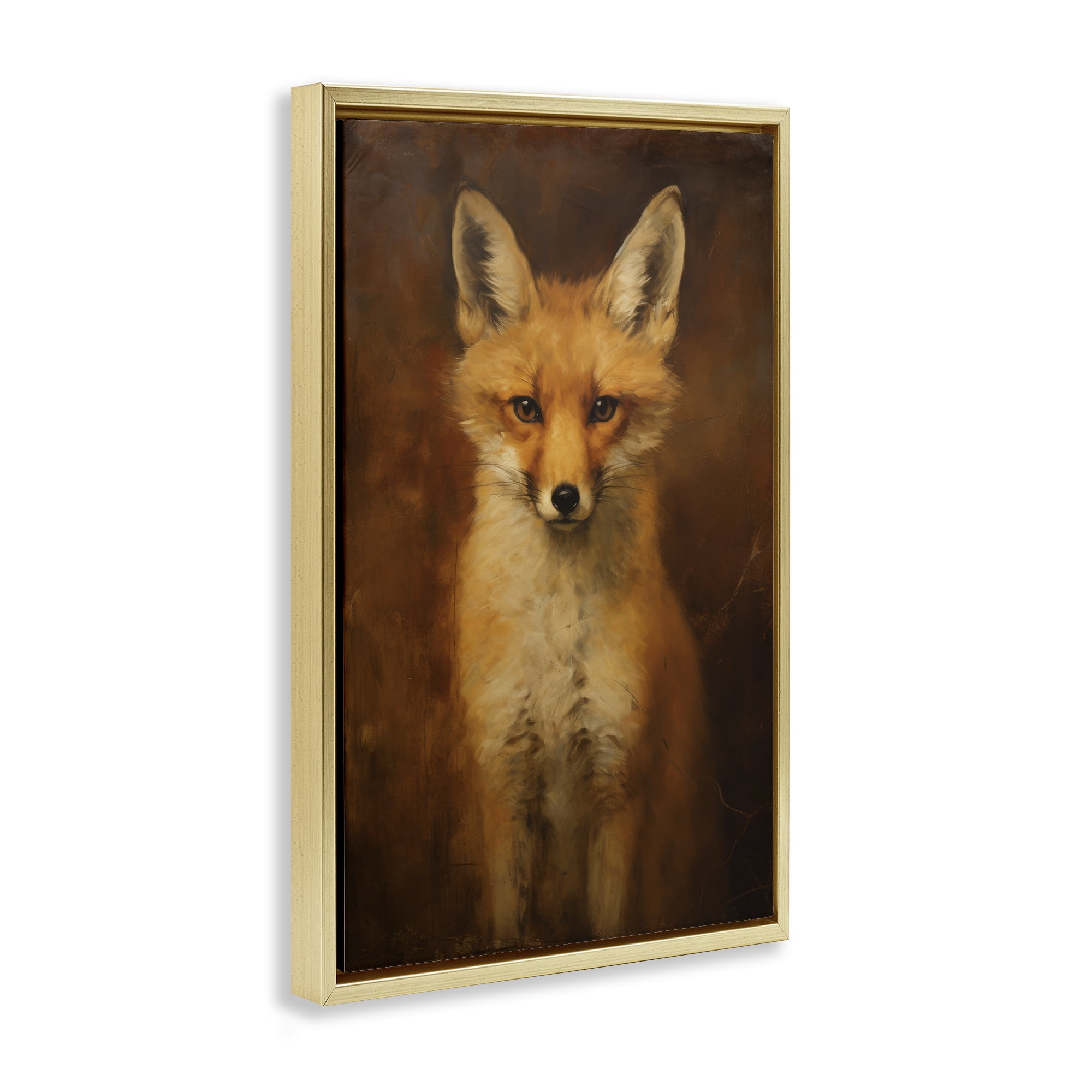 Stupell Industries Stoic Baby Fox Animals & Insects Painting Gold Floater Framed Canvas Art Print Wall Art, 17 x 25