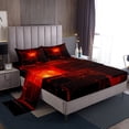 thumbnail image 1 of YST Draps Noirs et Rouges Carrés Néon Stéréoscopiques Ensemble de Draps Simple, Lumières Néon Géométrie Lumineuse Ensemble de Draps 3D Moderne à Carreaux Drap-Housse + Drap Plat + 1 Taie d'Oreiller, 1 of 5