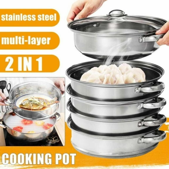 Stainless Steel Steamer 5 Tier Meat Vegetable Cooking Steam Pot Kitchen Tool US