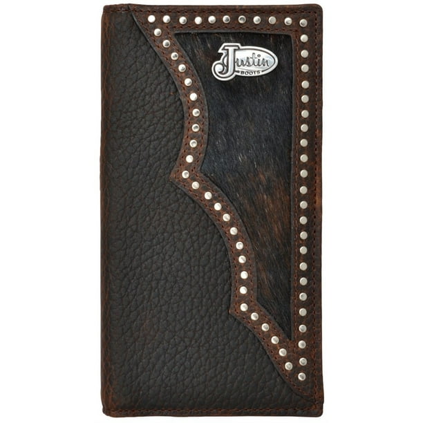 JUSTIN Justin Western Wallet Mens Rodeo Leather Nailheads Dark Brown