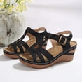 thumbnail image 5 of Wedges Heels for Women Peep Toe Cutout T-strap Sandals Summer Casual Vacation Beach Shoes Comfortable Orthopedic Walking Shoes Adjustable Buckle Strap Black Size 8, 5 of 7
