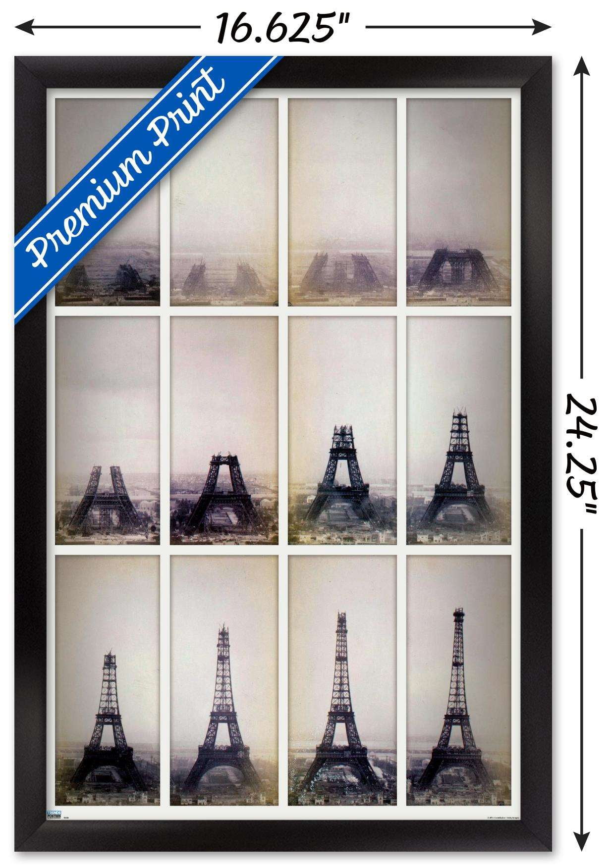 Eiffel Tower Construction Time Lapse Wall Poster, 14.725" x 22.375", Framed
