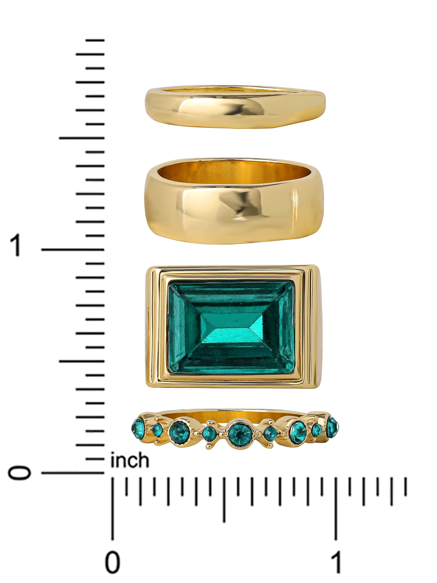 Jessica Simpson Women's 4 Pack Ring Set, Gold-Tone, Stackable with Emerald Stone