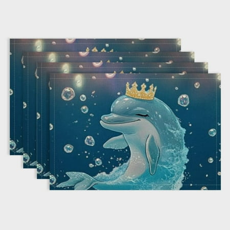 

SHERONV Fantasy Dolphin Linen Placemats Set of 4 Heat Resistant Kitchen Table Place Mats Washable Non-Slip Stain Resistant Table Mats for Party Dining Decoration 18x12in