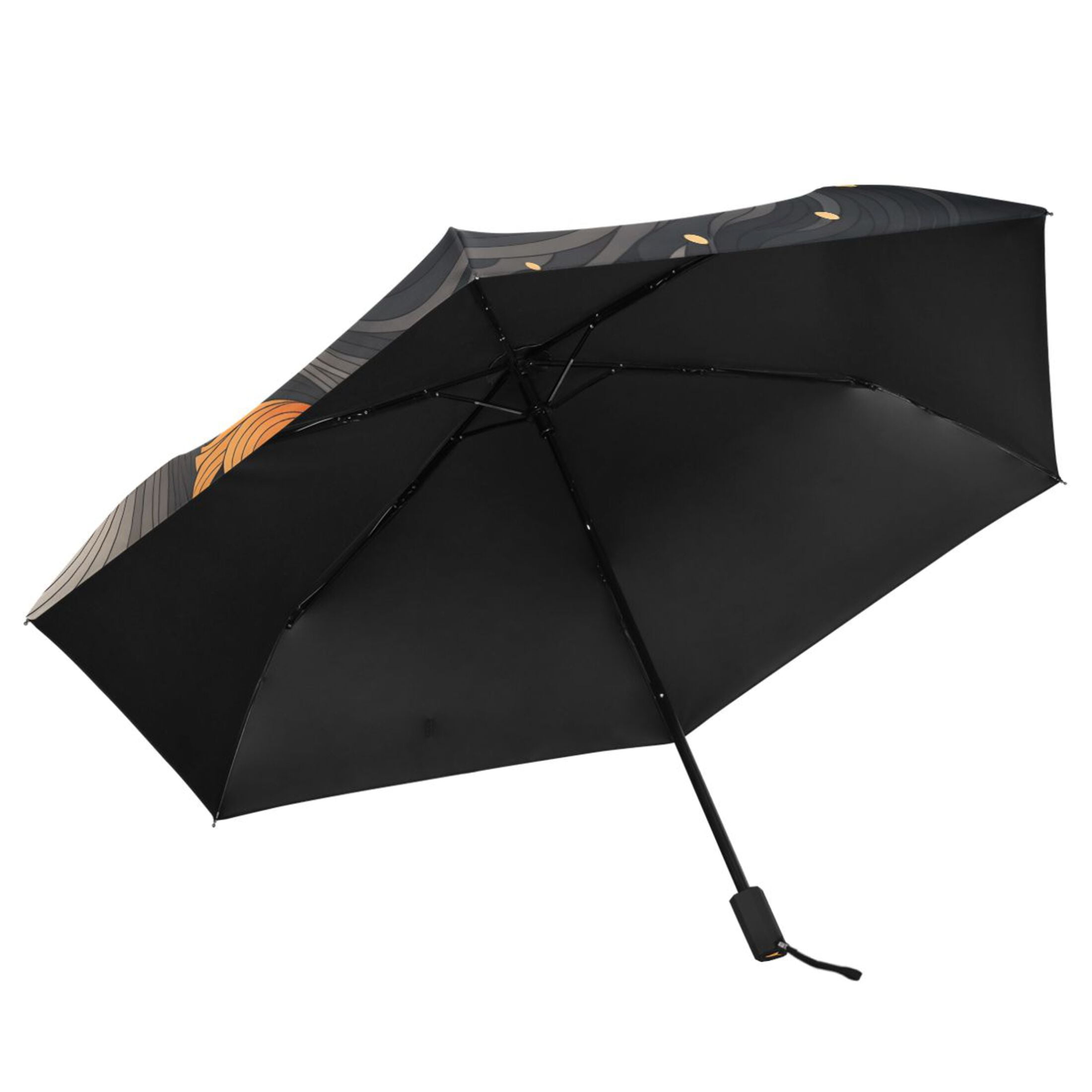 Black and Orange UPF 50+ Compact Folding Umbrella for Rain Windproof Travel Umbrella Lightweight Packable