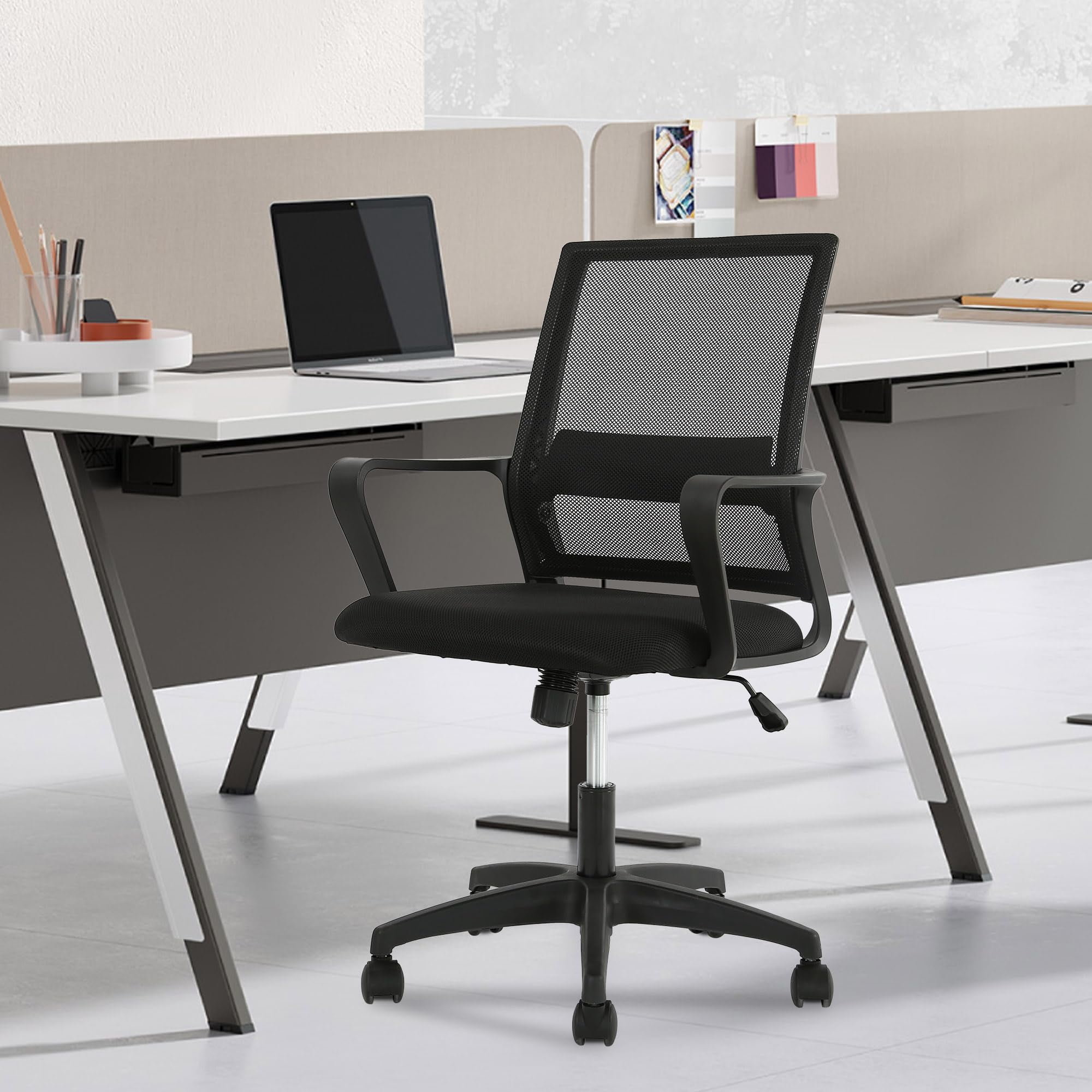 YRLLENSDAN Mesh Office Chair with Wheels Rolling Desk Chair with Arms Mesh Computer Chair for Adults Conference Room Chair Study Chair Adjustable Height,Black