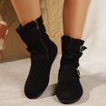 thumbnail image 6 of Plus Size Women's Mid-Calf Boots Fleece Lined Round Toe Side Zipper Flat Sole Warm Wide Calf Boots, 6 of 7