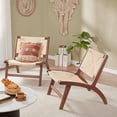 thumbnail image 4 of Modern Leather Accent Chairs for Living Room, Bedroom Chair Reading Chair Mid Century Lounge Chair, Side Brown Leather Chair Indoor Boho Scandinavian Cognac Woven Rattan Faux Leather Accent Chair, 4 of 7