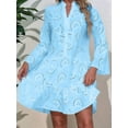 thumbnail image 5 of Women'S 2025 Lace Eyelet Embroidery Dress V-Neck Trumpet Sleeve Boho Flowy Swing Dress Blue XXL, 5 of 7