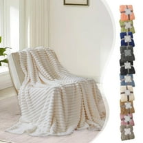 Cinvoph Twin Size Fleece Throw Blanket for Couch, Soft Cozy and Warm, Fuzzy Fluffy Decorative Striped Cream Blankets for Bed, Sofa, Bedroom Home Living Room Decor, 60"x80", Dark Gray