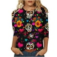 thumbnail image 2 of Ailaofu Women Day of The Dead Shirt Skeleton Graphic Tee Skull Tops, 2 of 5